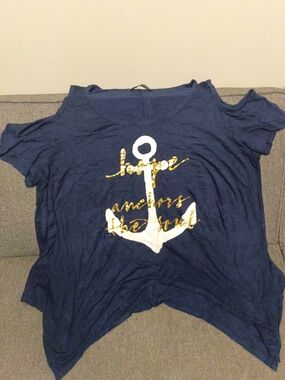 Velvet Navy Blue Tee with Silver Logo Tag